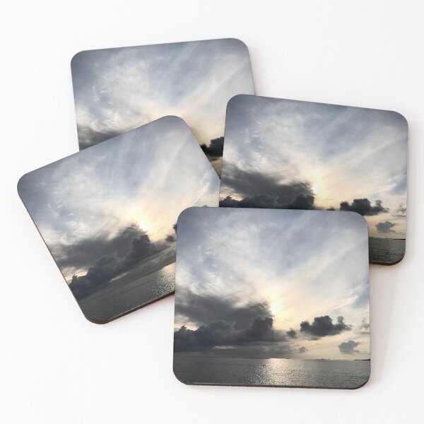 Item preview, Ocean 0.7 - sunset over the Isles of Scilly art print: dark broody sky, cirrus and nimbus clouds designed and sold by Oh Halo Berry.