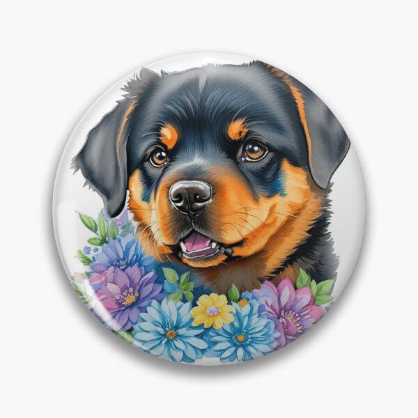 Item preview, Rottweiler con flores de acuarela Pegatina designed and sold by jmccur.