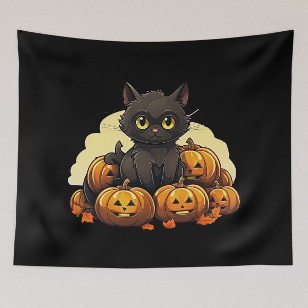 Item preview, Halloween Black Cat and Pumpkins designed and sold by CoolHippoQuotes.