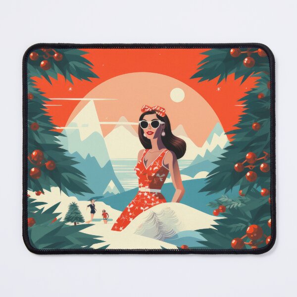 Item preview, Retro summer Christmas in July Lady in Red and trees designed and sold by Sara-Design2.