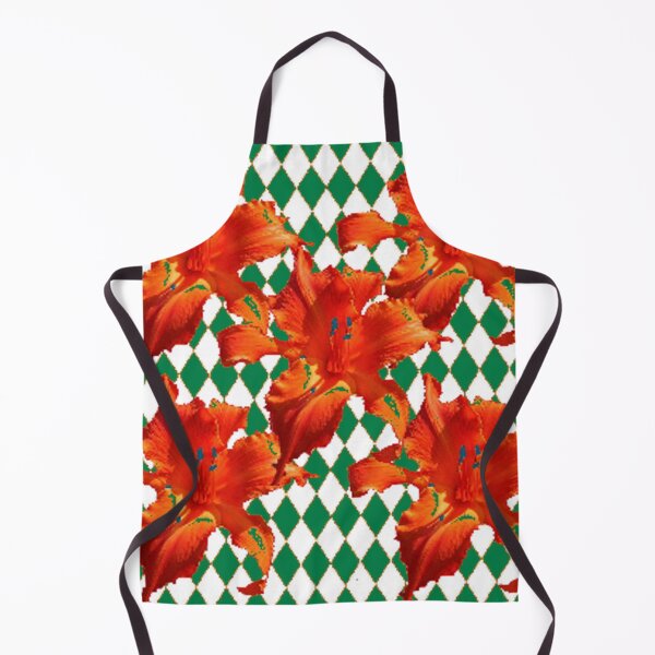 Item preview, RED DAY LILIES GREEN ABSTRACT DIAMOND PATTERN ART designed and sold by sharlesart.