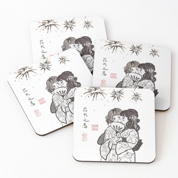 Artikelvorschau, Sumie-Tintenzeichnung von süßen Kimono-Mädchen unter Feuerwerk entworfen und verkauft von joannahliu.
