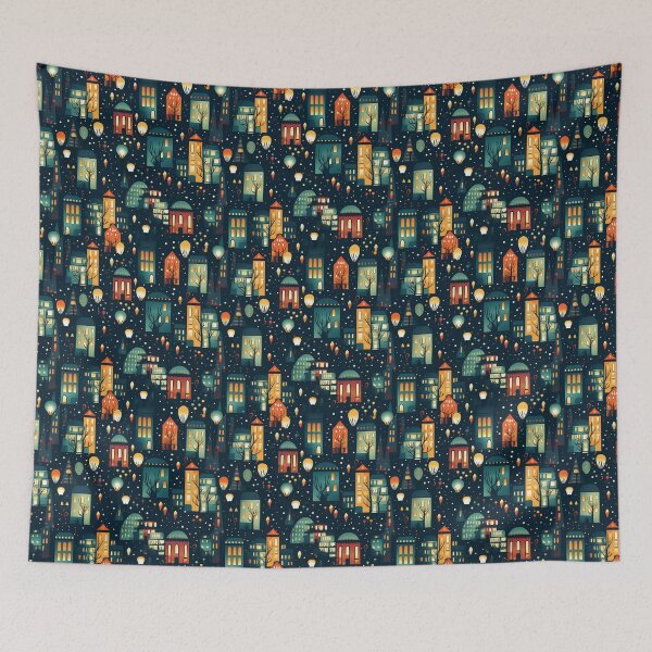 Item preview, City night view illustration seamless pattern designed and sold by Clara Designs.