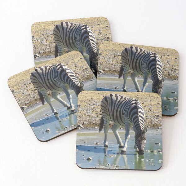 Item preview, zebra drinking at waterhole - Etosha, Namibia wildlife photography designed and sold by Vik-Ink.
