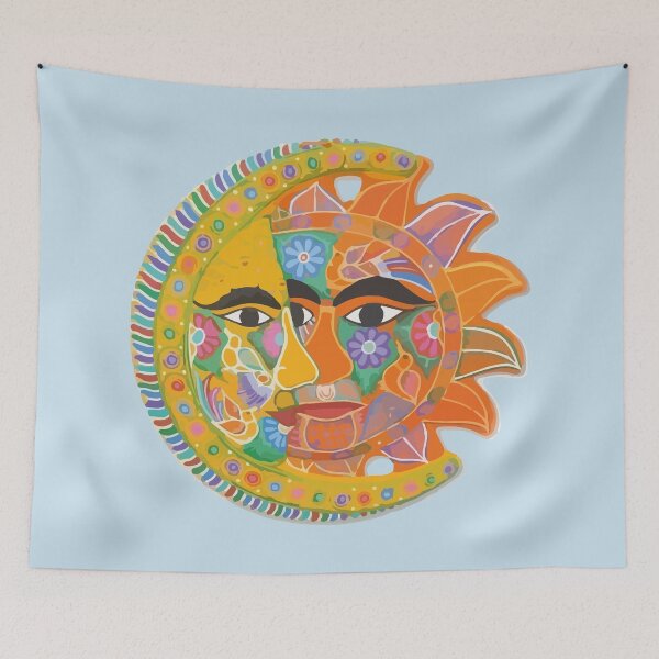 Item preview, Colorful mexican flowers sun and moon eclipse handmade maximalist pottery designed and sold by T-Mex.