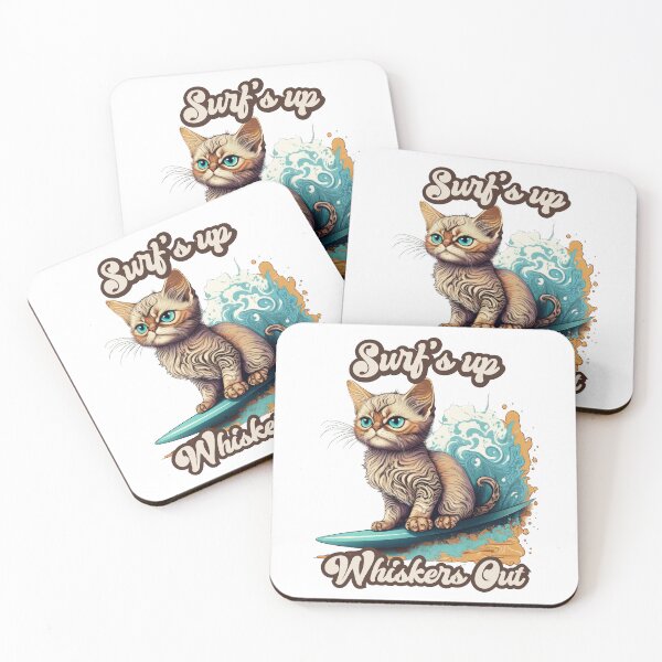 Item preview, Cat surfing beach t shirt for cat lovers cat surfing pun cat on surfboard designed and sold by JoeyGraceCatCo.