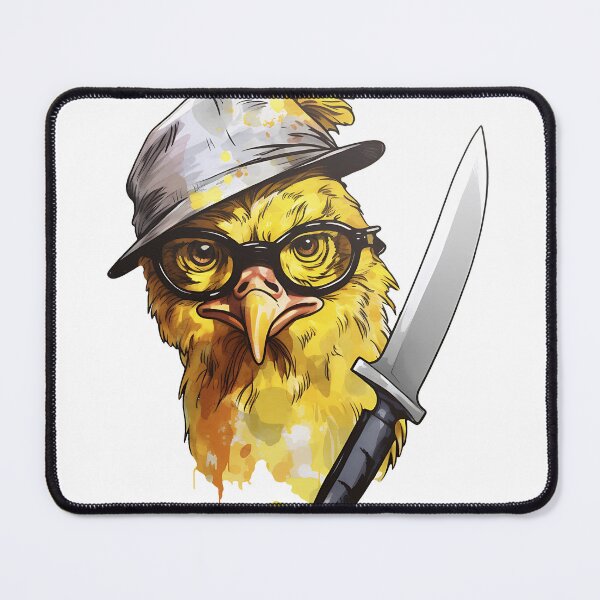 Item preview, Comic chicken chick with a knife. Meme chicken designed and sold by Anastasiia Yurevych.