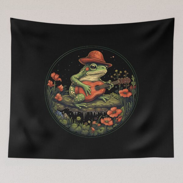 Item preview, Cottagecore Aesthetic Frog Playing Banjo on Mushroom Cute designed and sold by anass002.