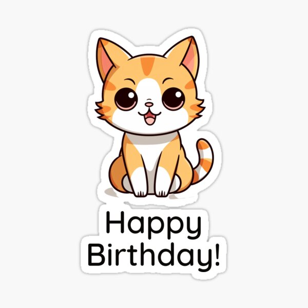 Dibujar gato de pegatinas de colección con concepto de feliz cumpleaños.