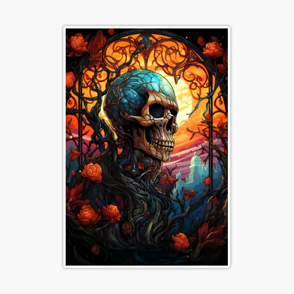 Macabre Skull Skeleton Death Roses Creepy Spooky Halloween Sticker for  Sale by NearlyNow