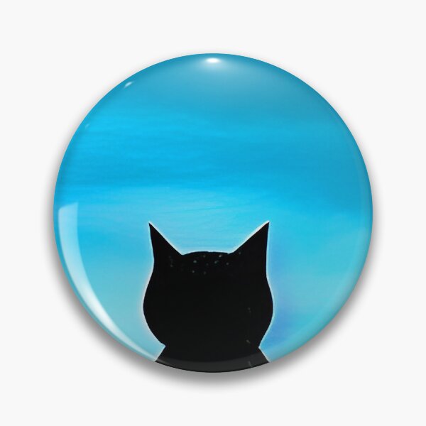 Item preview, Black Cat Watching a Turquoise Ocean at Night AI Art designed and sold by Beachy.