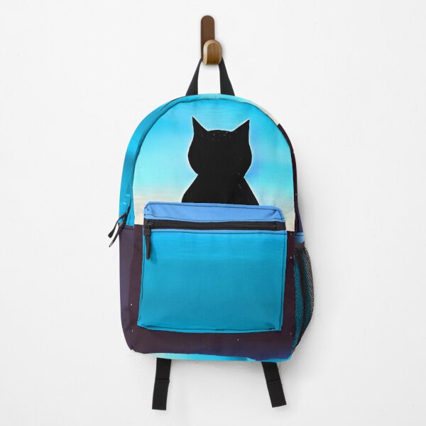 Item preview, Black Cat Watching a Turquoise Ocean at Night AI Art designed and sold by Beachy.