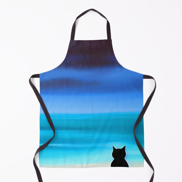Item preview, Black Cat Watching a Turquoise Ocean at Night AI Art designed and sold by Beachy.