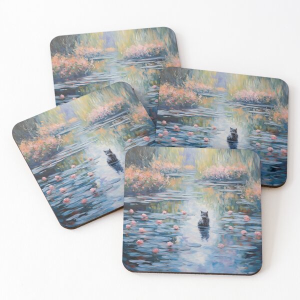 Item preview, Cat in the Waterlily Pond designed and sold by blossomsnblooms.