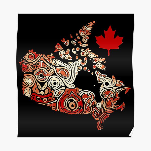 Canada Flag With Real Maple Leaf With Aboriginal Pattern National