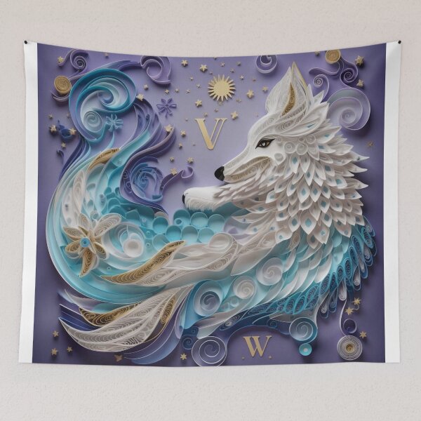 Item preview, Illustration of a wolf in the form of a dragon on a purple background designed and sold by aiphotosart.