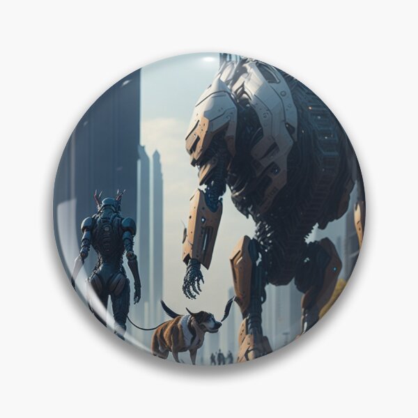 Item preview, Robot walking with dog in futuristic city designed and sold by Wael94.