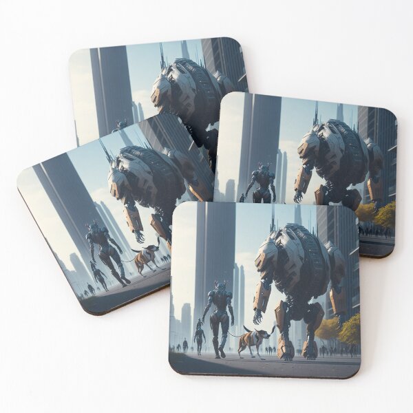 Item preview, Robot walking with dog in futuristic city designed and sold by Wael94.