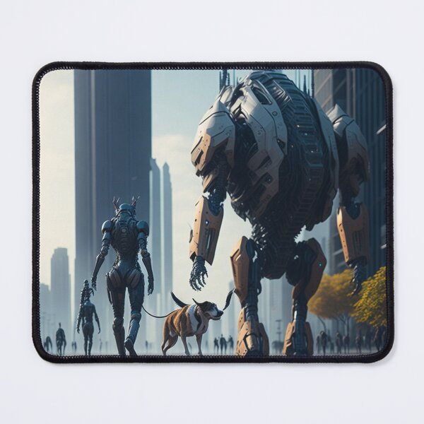 Item preview, Robot walking with dog in futuristic city designed and sold by Wael94.