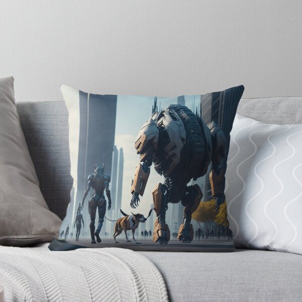 Item preview, Robot walking with dog in futuristic city designed and sold by Wael94.