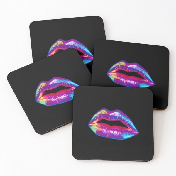 Item preview, Rainbow Neon Sign Lips on black background designed and sold by EmmaFinchDesign.