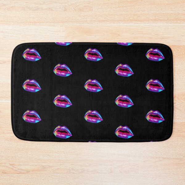 Item preview, Rainbow Neon Sign Lips on black background designed and sold by EmmaFinchDesign.