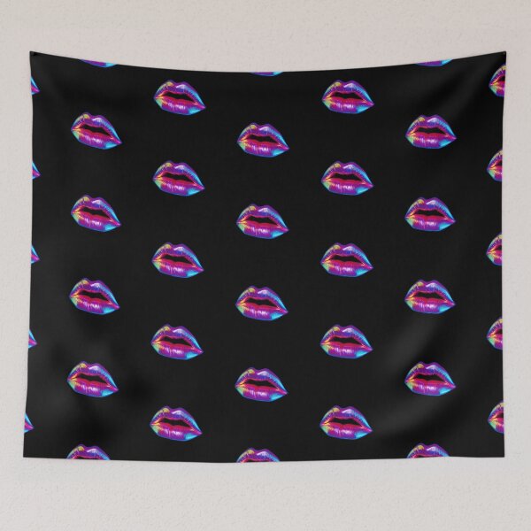 Item preview, Rainbow Neon Sign Lips on black background designed and sold by EmmaFinchDesign.