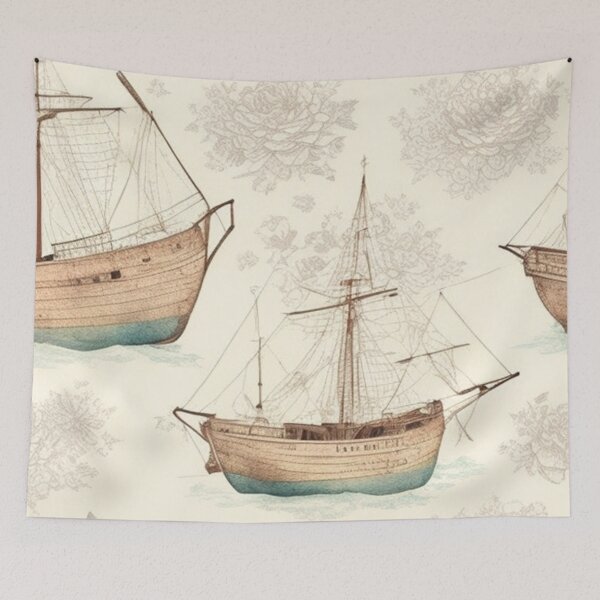 Item preview, Vintage Ship Boat Sketch Design Pattern Print  designed and sold by randomtdesigns.