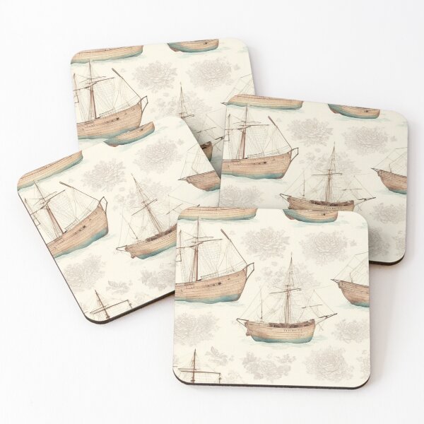 Item preview, Vintage Ship Boat Sketch Design Pattern Print  designed and sold by randomtdesigns.