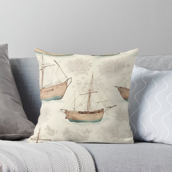 Item preview, Vintage Ship Boat Sketch Design Pattern Print  designed and sold by randomtdesigns.
