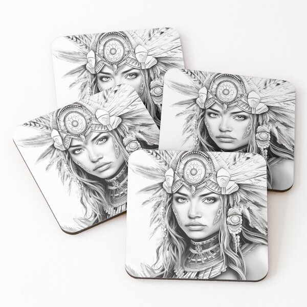 Item preview, Female Aztec Warrior Coloring Page, Adult Coloring Sheet of the Face of a Mexica Warrior, Chicano Cultural Icon, Instant Digital Download designed and sold by Leonardo M.