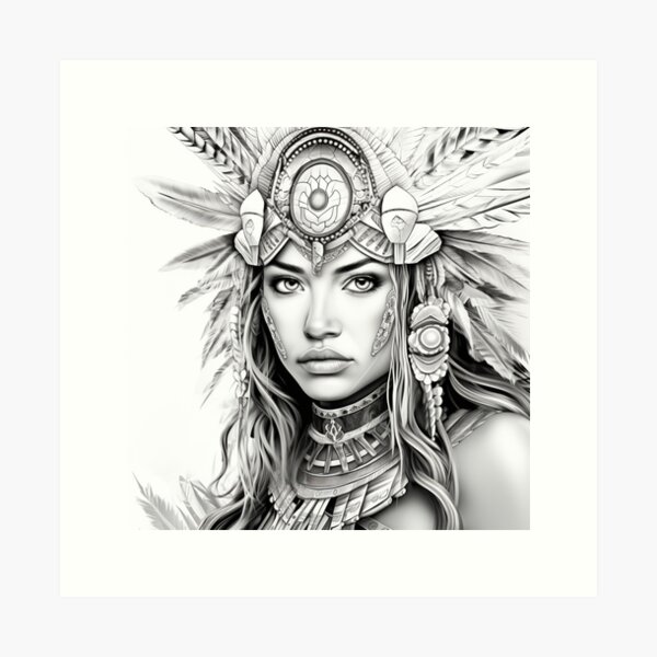 Item preview, Female Aztec Warrior Coloring Page, Adult Coloring Sheet of the Face of a Mexica Warrior, Chicano Cultural Icon, Instant Digital Download designed and sold by Leonardo M.