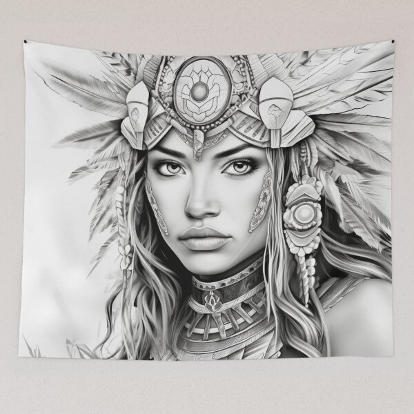 Item preview, Female Aztec Warrior Coloring Page, Adult Coloring Sheet of the Face of a Mexica Warrior, Chicano Cultural Icon, Instant Digital Download designed and sold by Leonardo M.