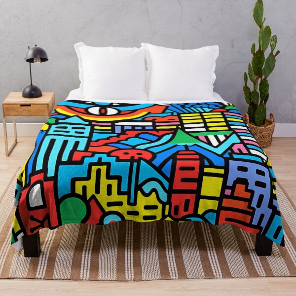 Item preview, Artistic bright colors black lines abstract geometric city 01 designed and sold by UnaWu533.