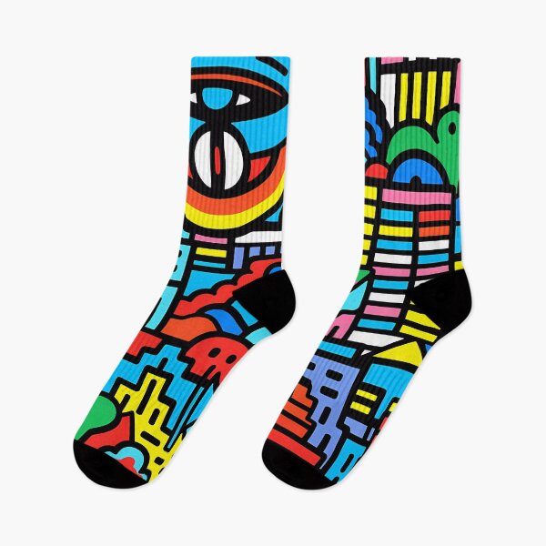 Item preview, Artistic bright colors black lines abstract geometric city 01 designed and sold by UnaWu533.