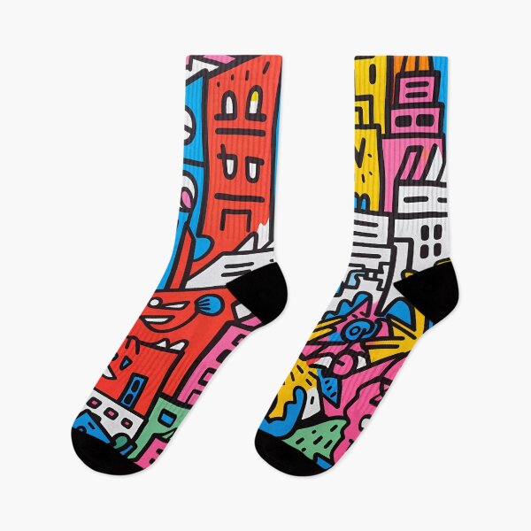 Item preview, Artistic bright colors black lines abstract geometric city 08 designed and sold by UnaWu533.