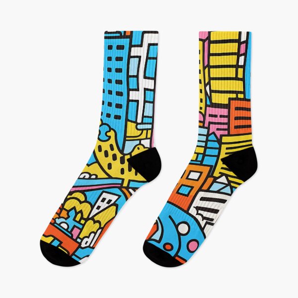 Item preview, Artistic bright colors black lines abstract geometric city 17 designed and sold by UnaWu533.