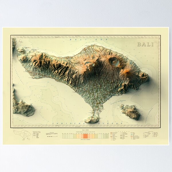 Item preview, 1935 Bali, Indonesia Shaded Relief Map 3D digitally-rendered designed and sold by ThinkAboutMaps.