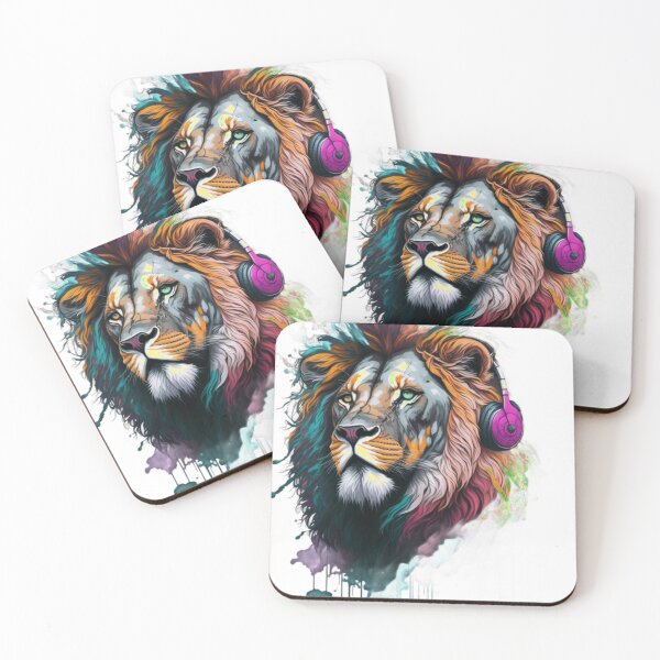 Item preview, lion with colorful mane wearing von ear designed and sold by Gisely Bispo.