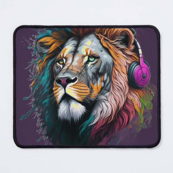 Item preview, lion with colorful mane wearing von ear designed and sold by Gisely Bispo.