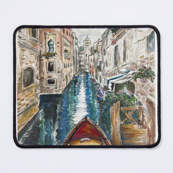 Item preview, Venice Italy boats & architecture European seascape landscape watercolor original painting sticker t shirt/mug designed and sold by Paintingladycat.