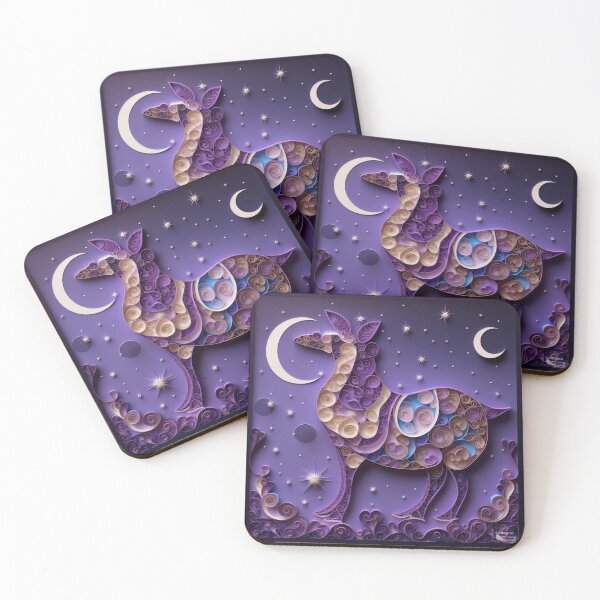 Item preview, Illustration of alpaca on a purple background with moon and stars designed and sold by aiphotosart.
