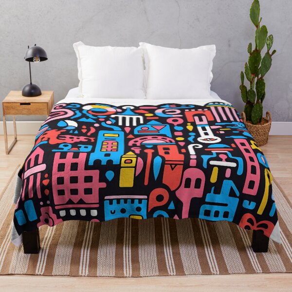 Item preview, Artistic bright colors black lines abstract geometric city 23 designed and sold by UnaWu533.