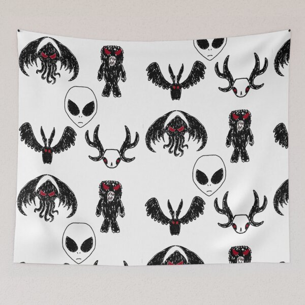 Item preview, creepy cryptids crayon sketch (cthulu bigfoot alien mothman wendigo) designed and sold by Soulfate.