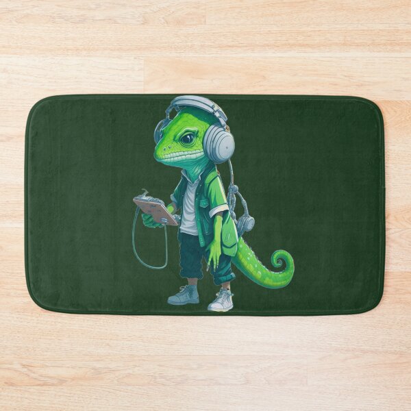 Item preview, green lizard listening to music designed and sold by Gisely Bispo.
