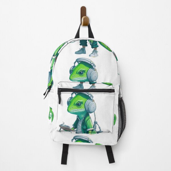 Item preview, green lizard listening to music designed and sold by Gisely Bispo.