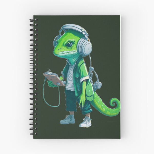 Item preview, green lizard listening to music designed and sold by Gisely Bispo.