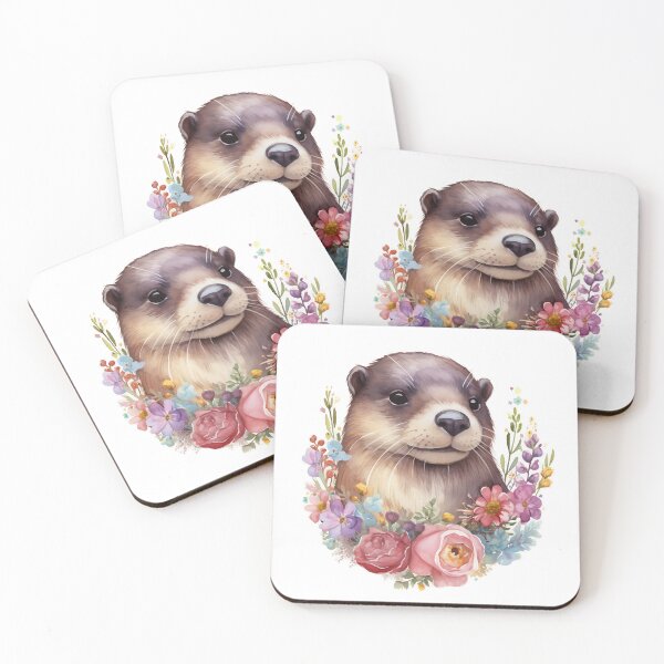Item preview, Portrait of a smiling realistic otter in watercolour colours. Portrait of a cute otter with a wreath designed and sold by Anastasiia Yurevych.