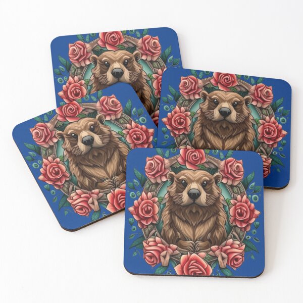 Item preview, North American Beaver Surrounded By Roses New York State Tattoo Art designed and sold by taiche.