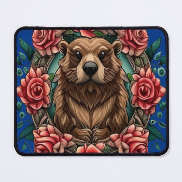 Item preview, North American Beaver Surrounded By Roses New York State Tattoo Art designed and sold by taiche.